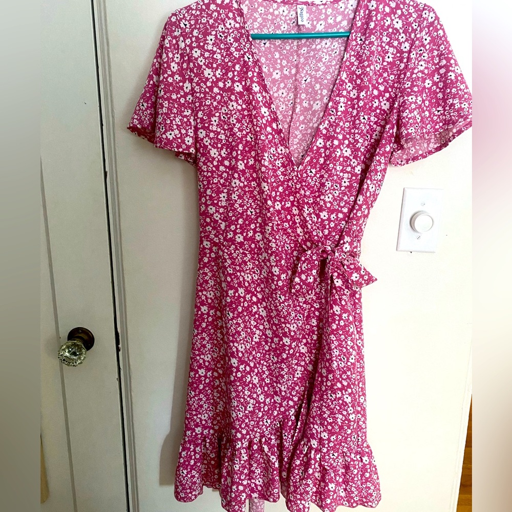 Perfect pink floral wrap dress